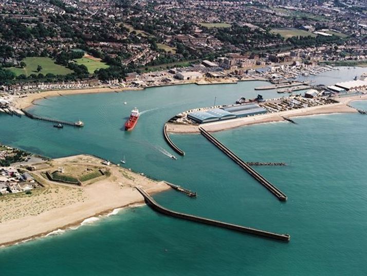 The mouth of the River Adur, including Shoreham Fort and Shoreham Port